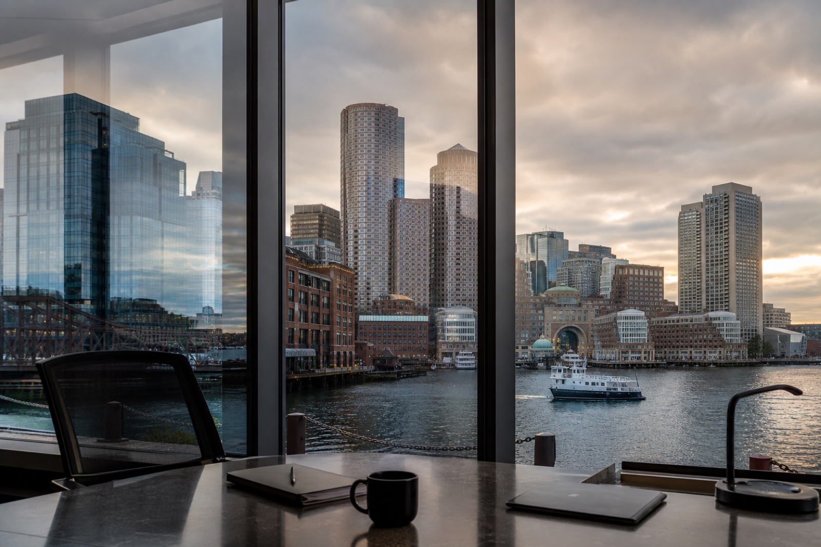 Boston skyline from a TRANNYONE operations office